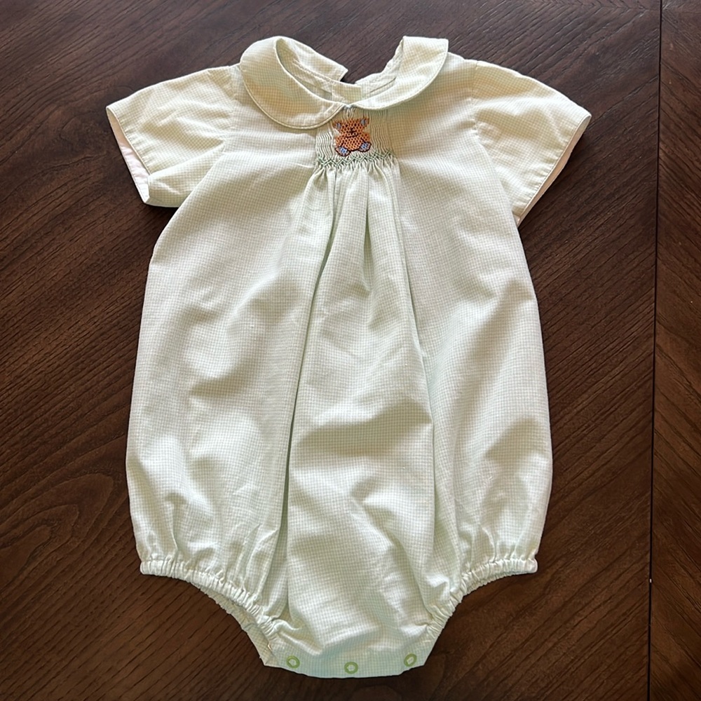 Green Bear smocked bubble